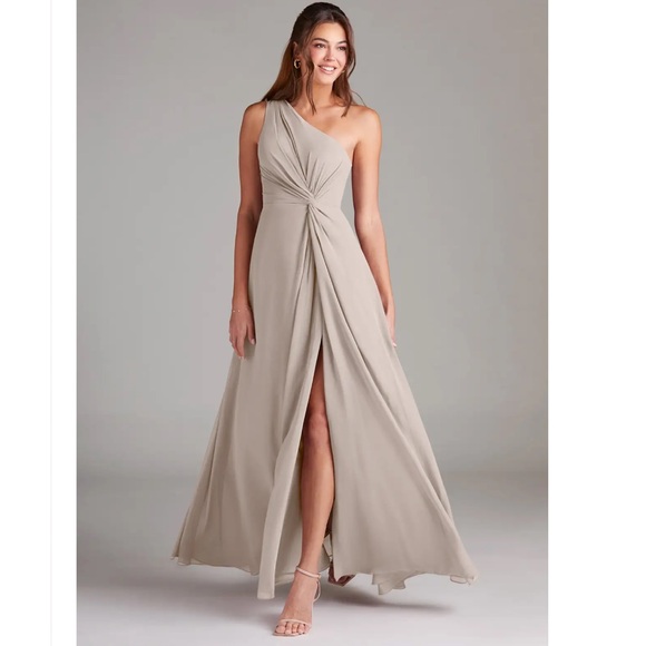 Brooke One-Shoulder Maxi Dress from Azazie in Frost - Picture 1 of 7